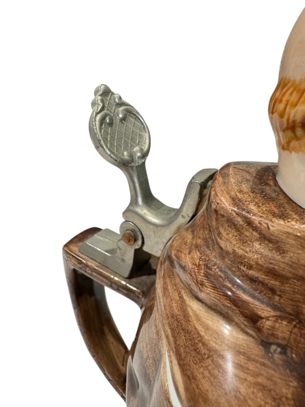 VTG Jovial Monk Ceramic Stein Mug Brown & Cream Functional Metal Lid Mechanism - Picture 6 of 15